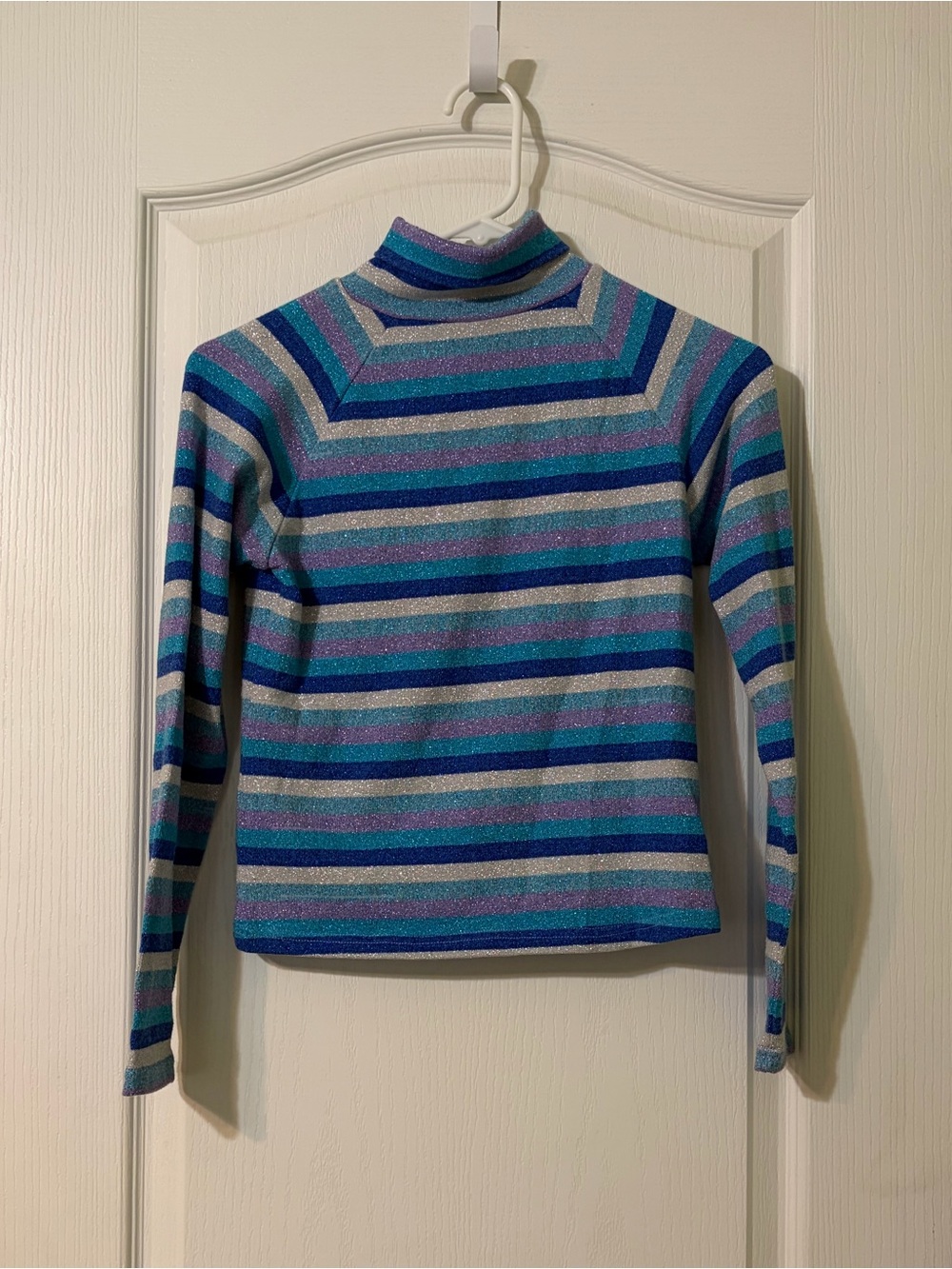 Route 66 Blue, Teal & Purple Striped Turtleneck Sweater